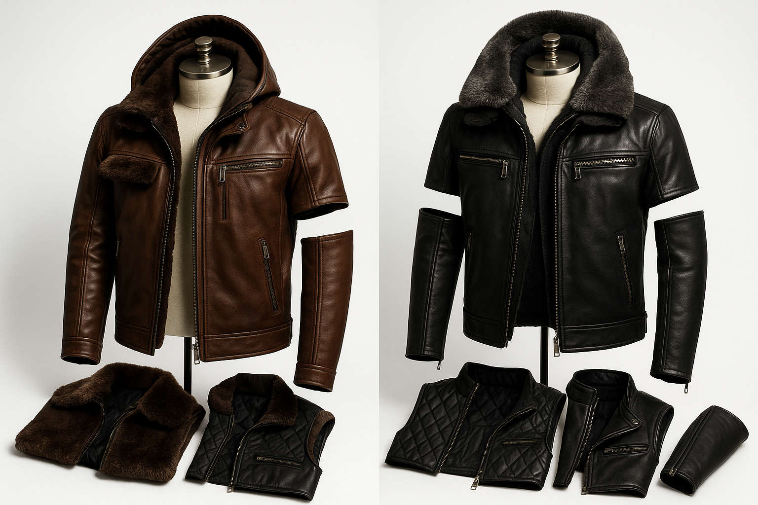 Convertible Leather Jackets with Removable Parts